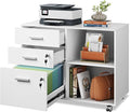 DEVAISE 3-Drawer Wood File Cabinet with Lock Mobile Lateral Filing Cabinet Printer Stand with Open Storage Shelves for Home Office White