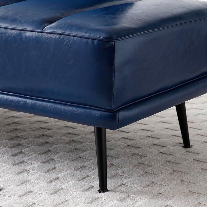 Small Modern Loveseat Couch Sofa Leather Upholstered 2-Seat Sofa Love Seat Furniture with 360-Degree Swivel Tray Black Metal Leg for Small Space Living Room Bedroom Apartment (Blue)