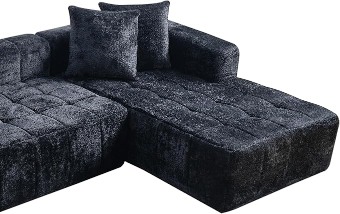 Modular Sectional Cloud Sofa Couch with L-Shape Chaise Modern Boneless Minimalist Upholstered Couches for Living Room Deep Seat Corner Couch No Assembly Required（Black Right Facing Chaise）