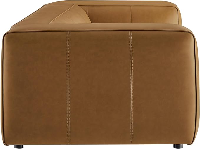 Modway Auren Vegan Leather Sofa in Camel - Faux Leather 3 Seater Couch - 88 Inch Comfy Modern PU Leather Sofa - Oversized Mid Century Modern Couch for Living Room Apartment Loft