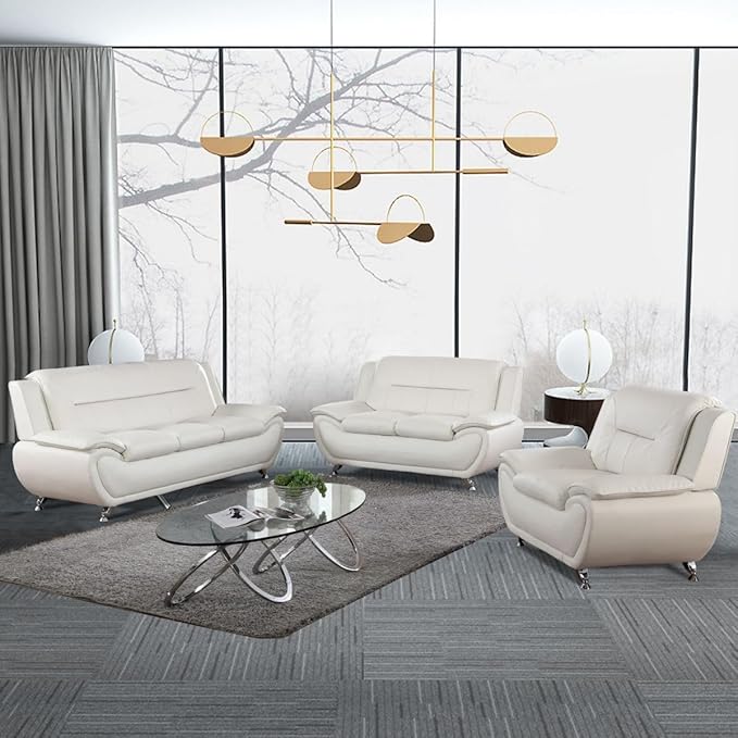 Lounge Comfy Faux Leather Sofa Modern Couch for Small Living Room/Dorm/Bedroom/Office/Apartment for Small Spaces (White Single Seat)