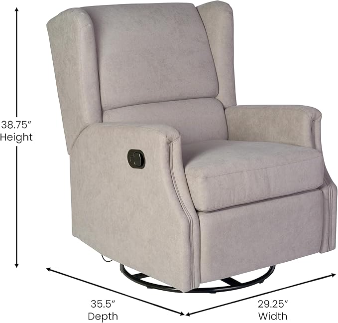 Flash Furniture Omma Swivel Glider Rocking Recliner Manual Wingback Recliner with 360 Degree Swivel for Living Room Bedroom or Nursery Upholstered Light Gray