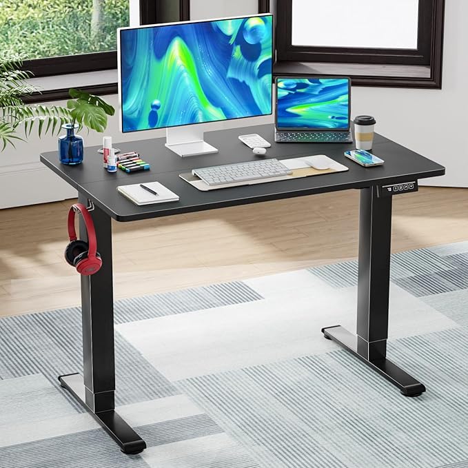 PayLessHere 40 Inch Electric Standing Desk Computer Desk with Large Space and Headphone Holder Office Desk with Electric Lifting and Memory Function (40 inch Black)