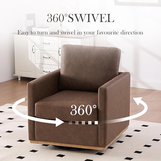 Aoiy &amp Wifon 30.7 W Swivel Accent Chair Set of 2 Mid Century Modern Swivel Chairs for Living Room Comfy Small Accent Chair PU Leather Coffee