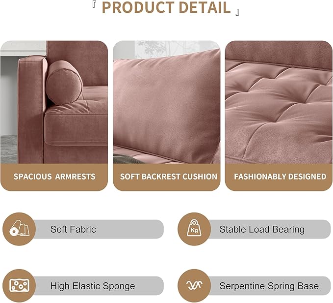 SILKIR Velvet Loveseat Sofa Love Seats Furniture for Small Spaces Mid-Century Modern Loveseats for Living Room Love Seat Couch 58 Inches Rose