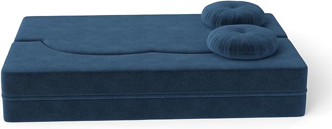76 Plush Corduroy Convertible Sleeper Sofa Bed Modern Loveseat Sofa with 2 Pillows Compression Couch with Folding Mattress for Living Spaces Blue