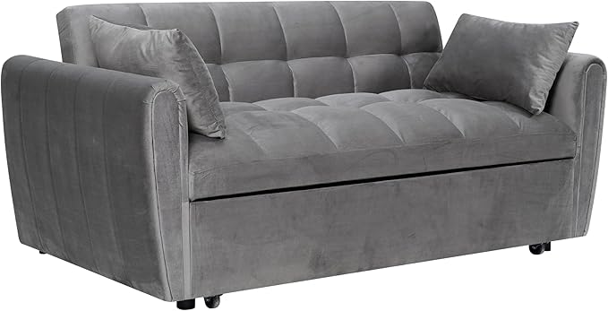 Ball &amp Cast 65 3 in 1 Large Sleeper Sofa BedVelvet Upholstered Pull Out Couch with Adjustable Back&amp2 PillowsConvertible Futon Sofa-Bed W/Side PocketLoveseat Chaise Lounge for Living RoomD