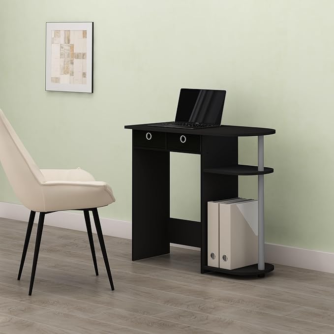 Ipoh Home Computer Desk 32 Inch Writing Desk Study Desk with Side Shelves and Bin Storage for Home Office Study Room Black/Grey