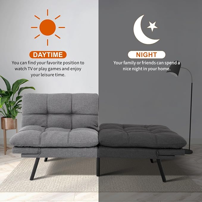 MUUEGM Futon Sofa Bed Modern Memory Foam Futon Couch Sleeper SofaLove seat Convertible Sofa with Adjustable Armrest Backrest for Compact Living Spaces71'' x33''x31.5''Linen FabricGrey