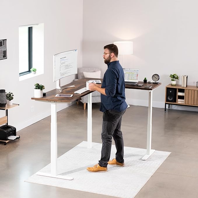 VIVO Electric Triple Motor Height Adjustable 3 Leg Corner Desk Frame up to 300lbs Sit Stand Ergonomic L Shaped Frame Only White DESK-V130EW