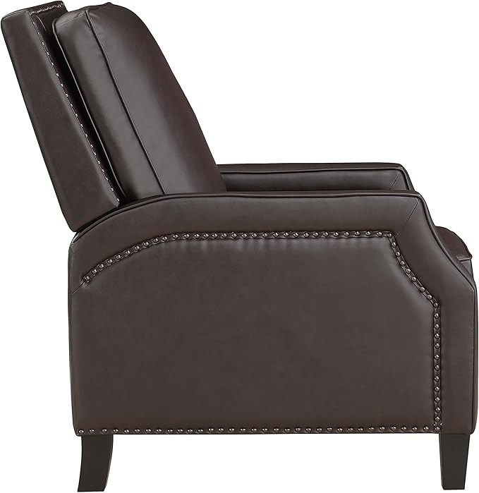 Lexicon Pushback Recliner Chair Faux Leather Armchair Push Back Recliner Nailhead Trim Solid Wood Legs Easy Assembly for Living Room/Office/Apartment Dark Brown