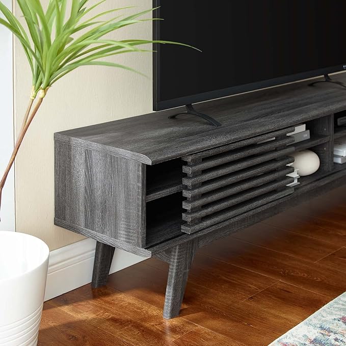 Modway Render Mid-Century Modern Low Profile 70 Inch Media Console TV Stand in Charcoal 70