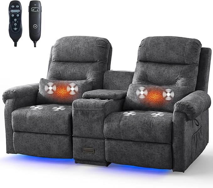 Power Lift Recliner LoveseatVelvet Reclining Loveseat Sofa RV Couch with ConsoleDual Power Lift Recliner Chair for Elderly with Heat and MassageElectric Lift Chairs for Living Room (Gray)