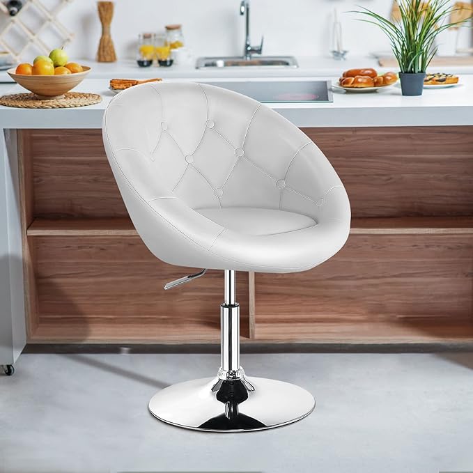 Giantex Swivel Round Vanity Chair Set of 2 Height Adjustable Tilt Makeup Beauty Chair with Back for Makeup Room Barber's Shop Bar Modern Living Room Accent Chairs White