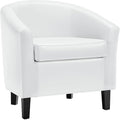 Yaheetech White Leather Chair Faux Leather Accent Chair Modern Barrel Chair Comfy Club Chair with Soft Padded and Solid Legs for Living Room Bedroom Reception Room White