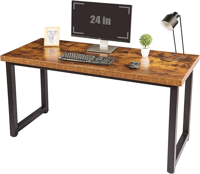 TOPSKY Computer Desk 59 inch Large Office Desk Gaming Desk Writing Desk Large Legroom Metal Frame 1.88 Thickness Desktop (Rustic Brown)