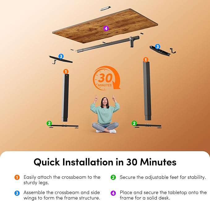 FEZIBO Standing Desk 55×28 Inches Electric Height Adjustable Sit Stand Up Computer Office Desk with Splice Board Black Frame/Rustic Brown TOP