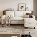 Convertible Sectional Couches for Living Room 3 Seats L Shaped Sofa with Storage Ottoman and 2 Cup Holders Modern Corduroy Couch Small Sofas for Small Space Apartment Office Beige