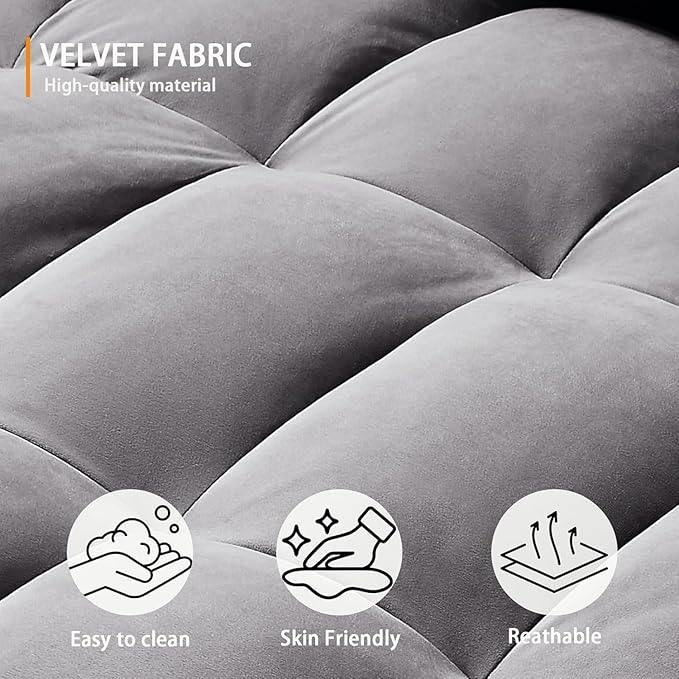 3 in 1 Folding Convertible Sofa Bed 55'' Pull Out Couch Bed with Side Pocket Velvet Fabric Loveseat Sleeper Sofa with Adjustable Backrest Easy AssemblyPerfect for Living Room Grey