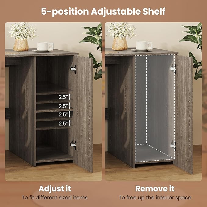Computer Desk with Drawers 53’’ Study Table with Storage Cabinet &amp Power Outlet Wood Makeup Vanity Table Modern Writing Desk for Study Home Office Living Room Bedroom (Gray 53'')