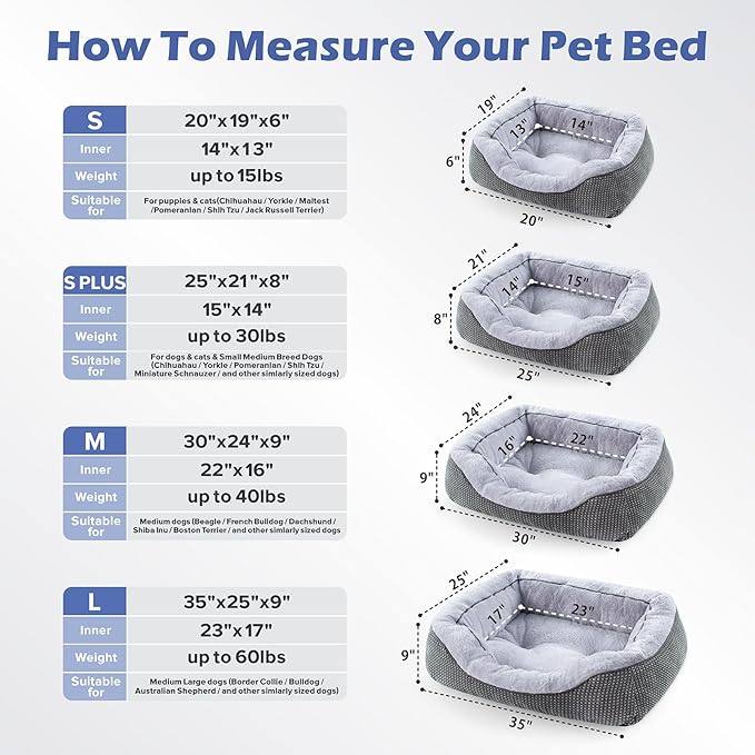 INVENHO Medium Dog Beds for Medium Dogs Washable Rectangle Dog Bed Medium Size Dog Orthopedic Dog Bed Warming Soft Calming Sleeping Puppy Bed Durable Pet Bed with Anti-Slip Bottom M(30x24x9)