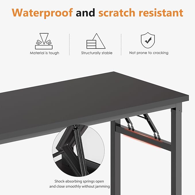 sogesfurniture 54.3 inches Foldable Computer Desk No Assembly Sturdy Large Laptop Workstation for Home Office Modern Portable Folding Study Table Writing Gaming Desk for Small Spaces Black