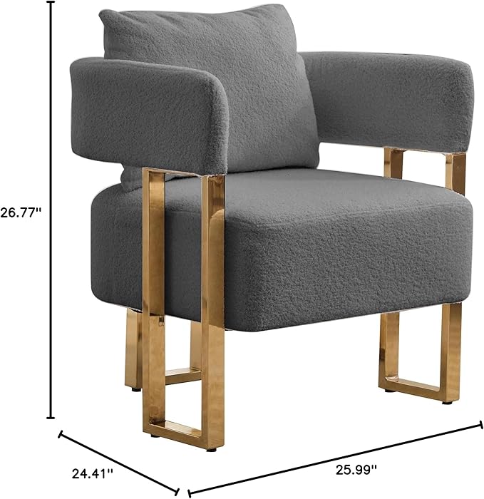 TS Modern Decorative Chair Living Room Side Chair with Gold Metal Legs no Wheels Suitable for Dressing Area Reception Room OfficeTeddy Fleece upholstered Metal Foot Sofa 1PC Grey