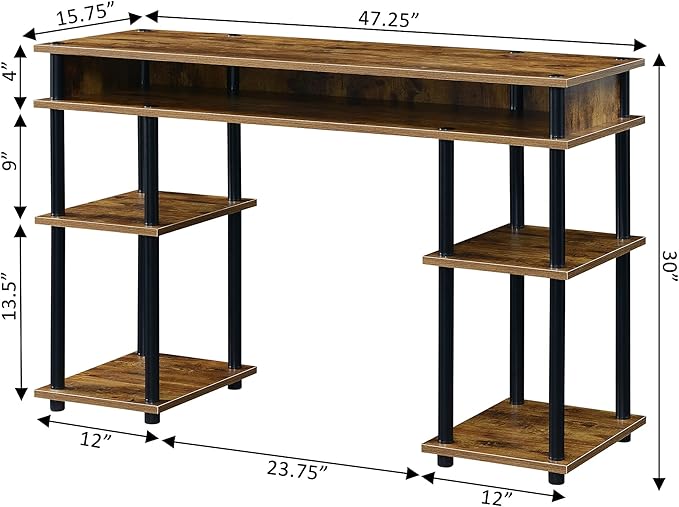 Convenience Concepts Designs2Go No Tools Desk - Home Office Desk with Shelves Corner Shelf Vanity Desk Computer Desk Nail Table for Nail Tech 47.25 L x 15.75 W x 30 H Barnwood/Black