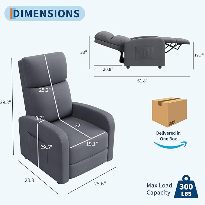 Garvee Recliner Chair for Adults Set of 2 PU Leather Lazy Recliner Ergonomic Adjustable Single Sofa Enhanced with Side Pocket Tall Back Wide Arms &amp Padded Seat Home Theater Seating for Living R