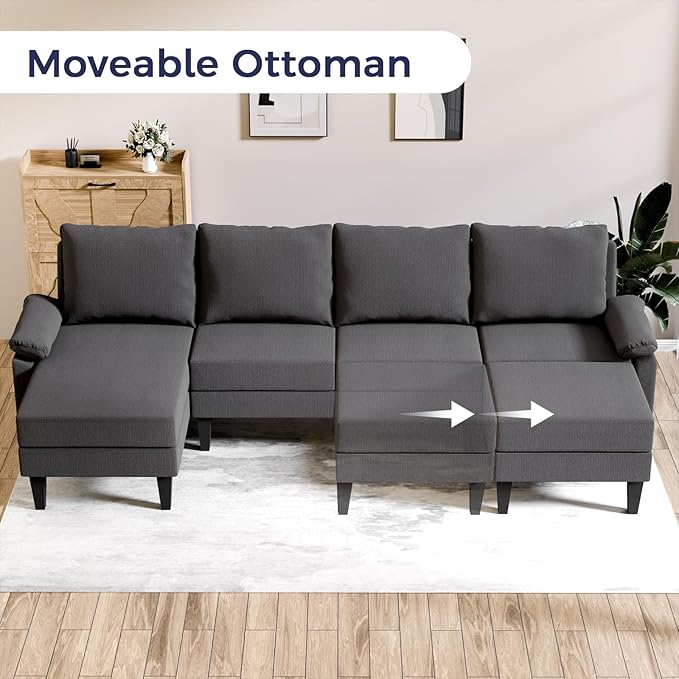 FONTOI U Shaped Sectional Couch Convertible Modular Sectional Sofa with Chaise &amp Ottomans Modern 6 Seat U Shaped Couches for Living Room Apartment Grey