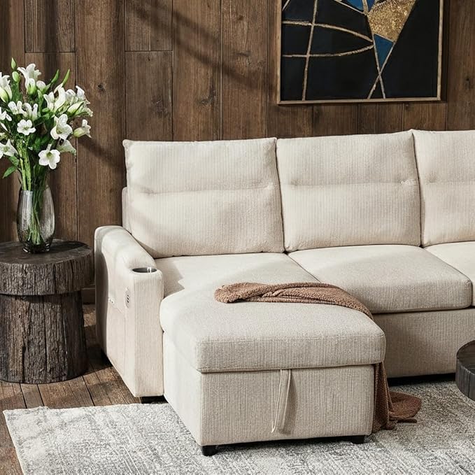 109 Modular Sectional Sofa Convertible U-Shaped Sofa Set with Storage Cup Holders and USB Charging Ports Ideal for Living Rooms Moder 6-Seater Modular Sectional Sofa with Removable Ottoman