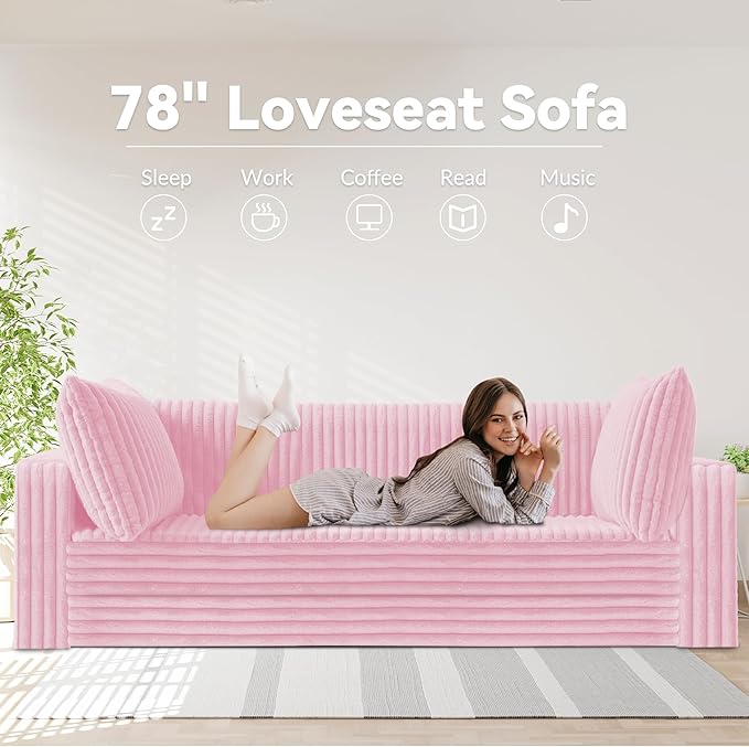 HABUTWAY Folding Sofa Bed 2 in 1 Convertible Sleeper Chair with 2 Pillows Portable Fold Out Chair Bed with Armrest Comfy Floor Couch Lazy Sofa for Living Room Bedroom Dorm Home Office Pink