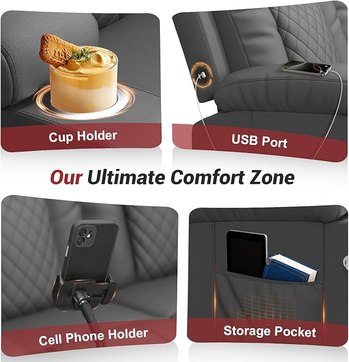 2026 Fabric Loveseat Recliner Sofa 2 Seater Reclining Loveseat Sofa RV Loveseat Couch Modern Recliner Chair for Living Room with Cup Holder and 2 Cell Phone Holders USB Ports Gray