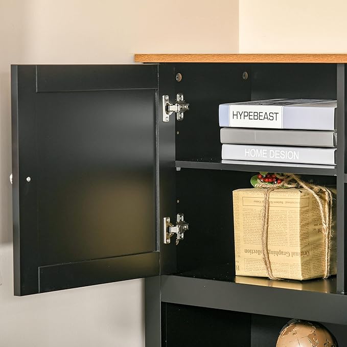 HOMCOM L Shaped Computer Desk with Hutch 59 Corner Desk Space Saving Home Office Desk with Storage Shelves Drawer and Cabinet Black