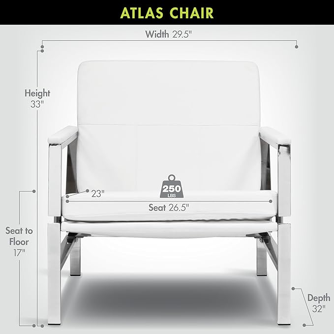 Atlas Modern Accent Chair in Blended Leather Chrome/White