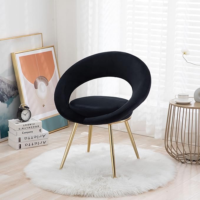 Black Velvet Modern Accent/Conversation Lounge Chair with Gold Plated Legs Unique AppearanceSuitable for Office Lounge Living Room