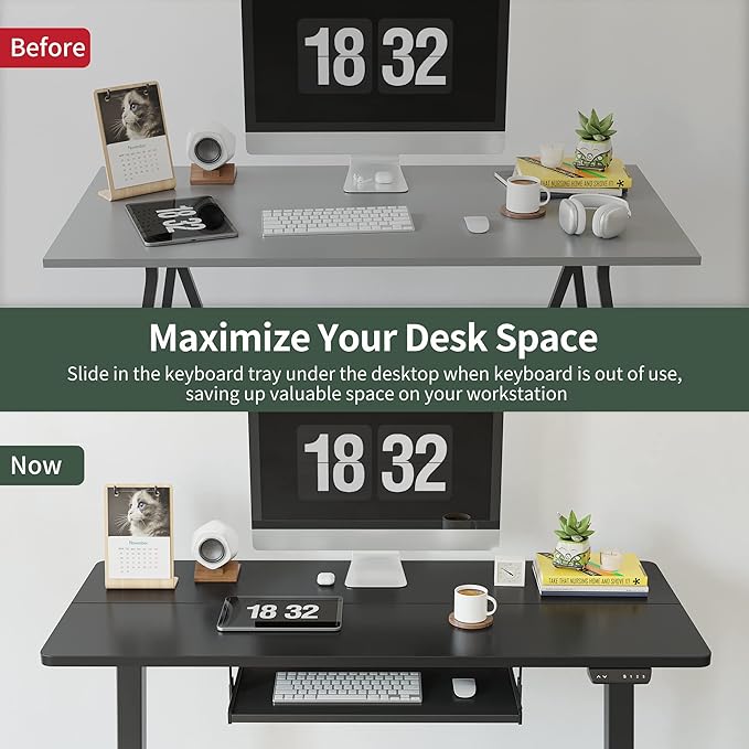 FEZIBO Standing Desk with Keyboard Tray 48 x 24 Inch Adjustable Height Sit Stand Desk with Memory Presets for Home Office Ergonomic Computer Workstation Black