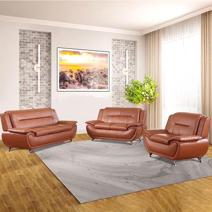 Lounge Comfy Faux Leather Sofa Modern Couch for Small Living Room/Dorm/Bedroom/Office/Apartment for Small Spaces (Orange Single Seat)