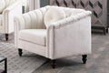 Chesterfield Chair Couch 40 Inch Luxurious Velvet Single Chair Chesterfield Settee Sofa Upholstered Rolled Arm with Rivets/Button Tufted Pillow Modern Sofa for Living RoomWhite