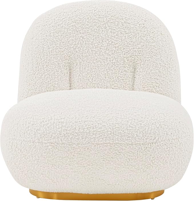 Manhattan Comfort Edina Modern Accent Chair in Luxurious Boucle Upholstery with High Density Foam Padding &amp Wood Frame with Gold Metal Base Living Room Seating White