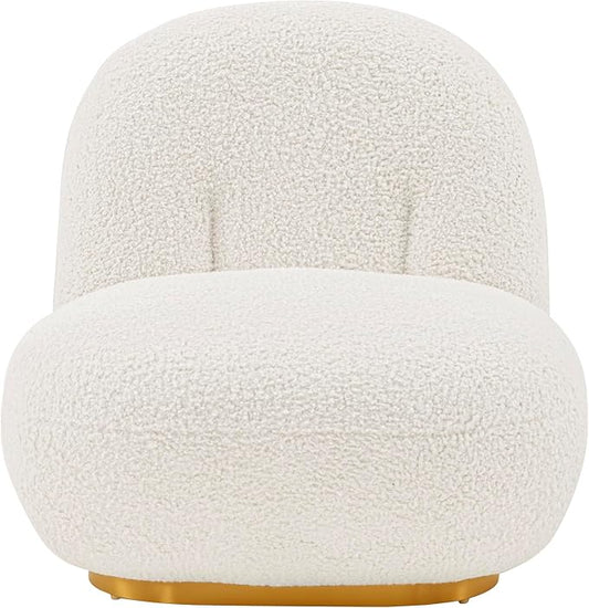 Manhattan Comfort Edina Modern Accent Chair in Luxurious Boucle Upholstery with High Density Foam Padding &amp Wood Frame with Gold Metal Base Living Room Seating White
