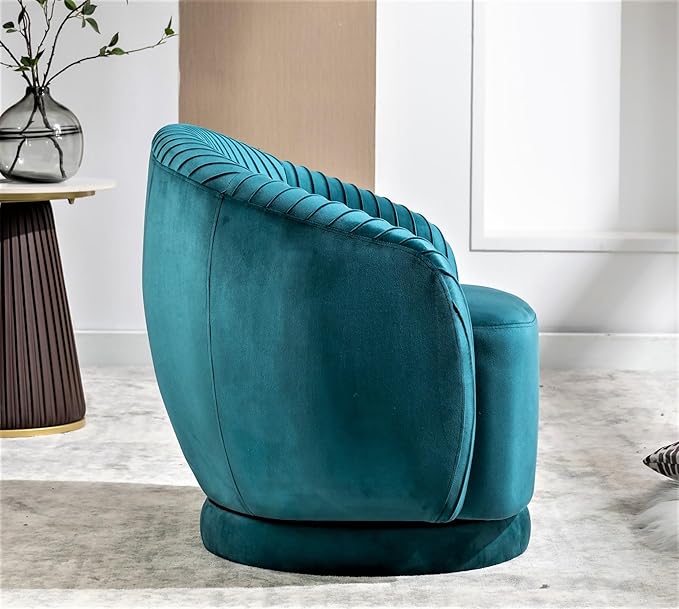 Modern Barrel Swivel Chair with Plush Velvet Upholstery and Smooth 360° Rotation Round Accent One-Seater Sofa for Living Room Bedroom and Office Greenish Blue