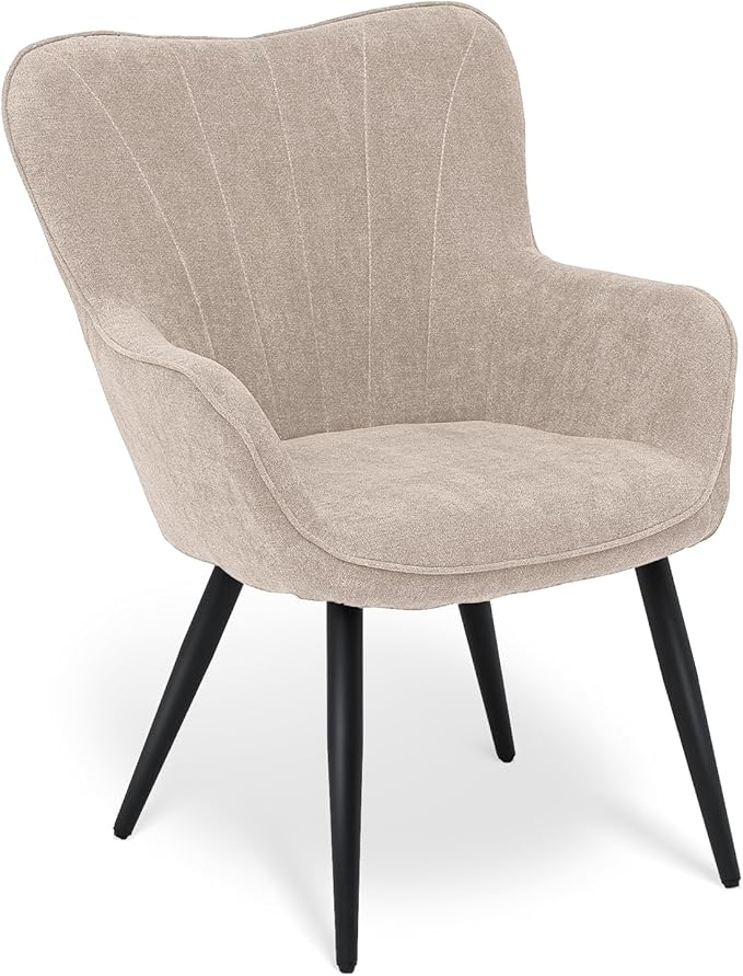 Athena Collection Wingback Accent Chair for Living Room Upholstered Arm Reading Chair for Adults Cozy Linen Fabric Armchair with Metal Legs for Bedroom Makeup Office Beige
