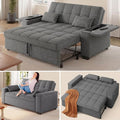 Gizoon 3 in 1 Convertible Sofa Bed Queen 63.6'' Pull Out Couch with Storage Armrests Sofa Cama Adjustable Backrest &amp Pockets Linen Loveseat Sleeper for Small Apartment Living Room Dark Grey