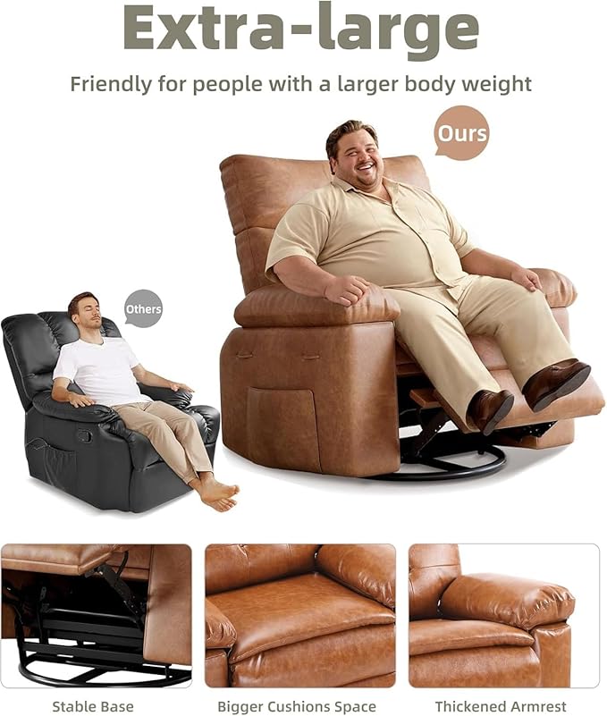 27'' Oversized Recliner Chair - PU Leather Manual Recliner for Adults Exceptional Comfort Lazy Chair with 1.5X Sponge Filling for Living Rooms Bedrooms