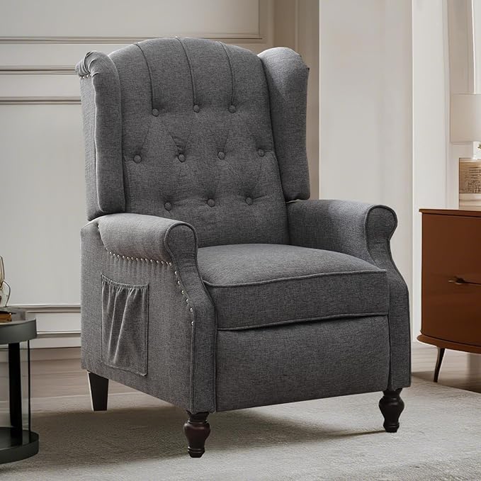 MANBUR Wingback Pushback Recliner Chair Upholstered Tufted Recliner with Massage and Heat Tufted Armchair Single Sofa Reclining Sofa for Living Room Bedroom or Club (Gray)