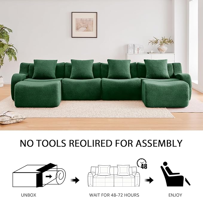 Green Cloud Couch Loveseat Modern Teddy Fabric Boneless Sectional Sofa in a Box for Living Room Modular Floor Couch No Assembly Required Sofas para Sala