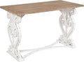 Kate and Laurel Wyldwood Farmhouse Wooden Desk 46 x 24 x 30 Brown and White Rustic Carved Wood Computer Desk for Functional and Stylish Home Office Decor