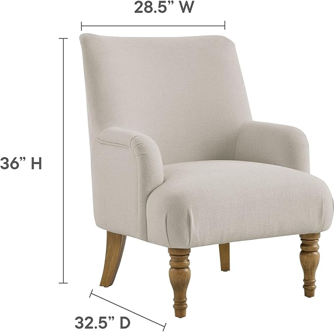 Modway Ellington Living Room Accent Armchair in Salt – Fabric Upholstered Reading Arm Chair with Wooden Legs – Modern Lounge Chair with French Piping Trim