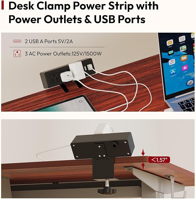 SANODESK Electric Standing Desk with Desk Clamp Power Strip 55x 28 Whole-Piece Desktop Height Adjustable Stand Up Desk with Cable Management Sit Stand Home Office Desk Silver Frame/Mahogany Top